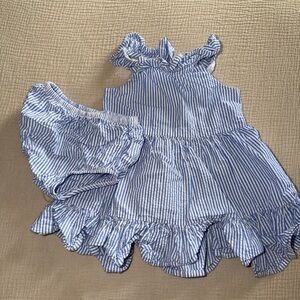 Ralph Lauren Blue and White Striped Diaper Cover Set